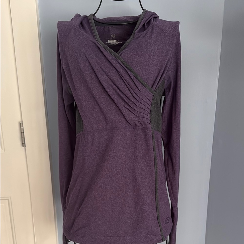 Purple and gray hooded pullover
